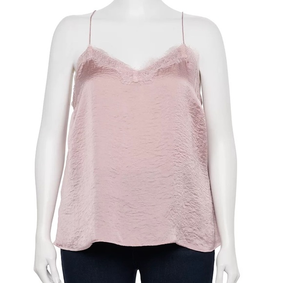 Plus Size Nine West V-Neck Camisole with lace trim in Washed Grape - Picture 1 of 8